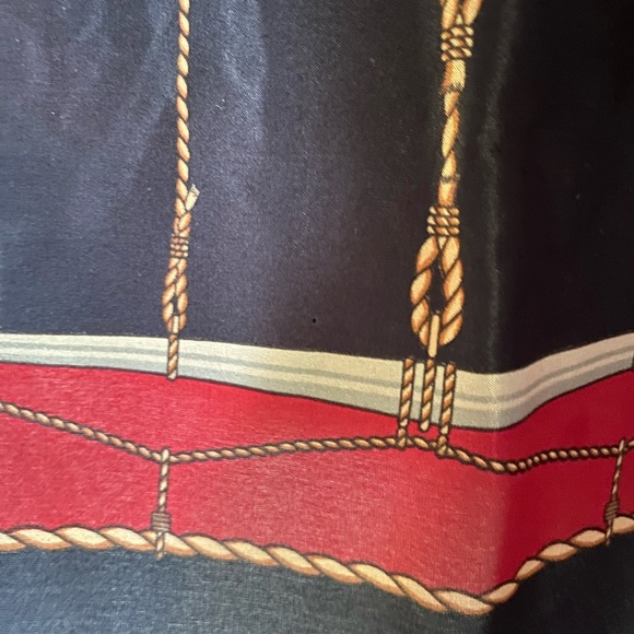 Vintage Celine Paris Silk Scarf Chain Equestrian Navy Rectangle 11x24 Rolled Hem - Picture 4 of 5